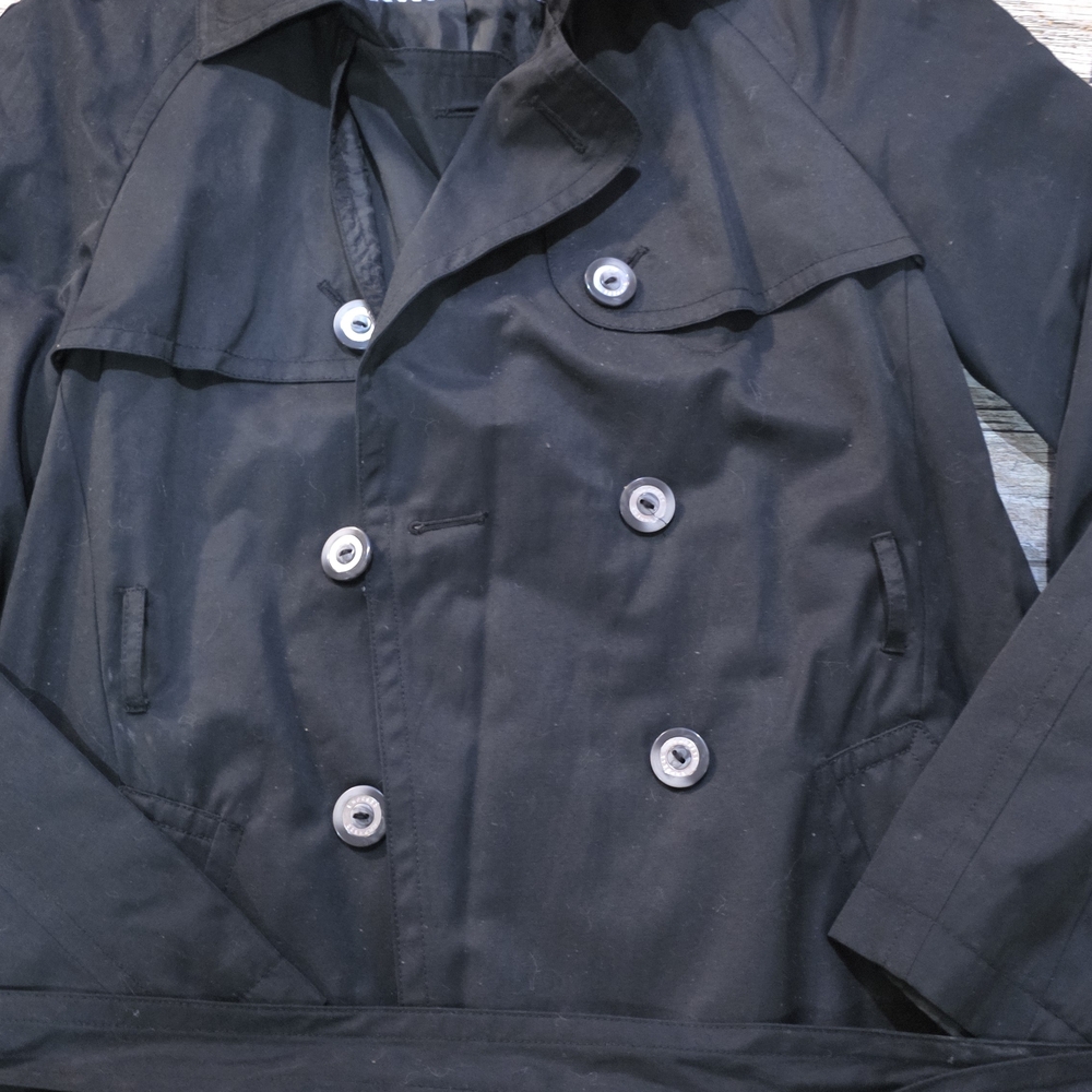 Express Tie Button Front Black Trench Coat, M